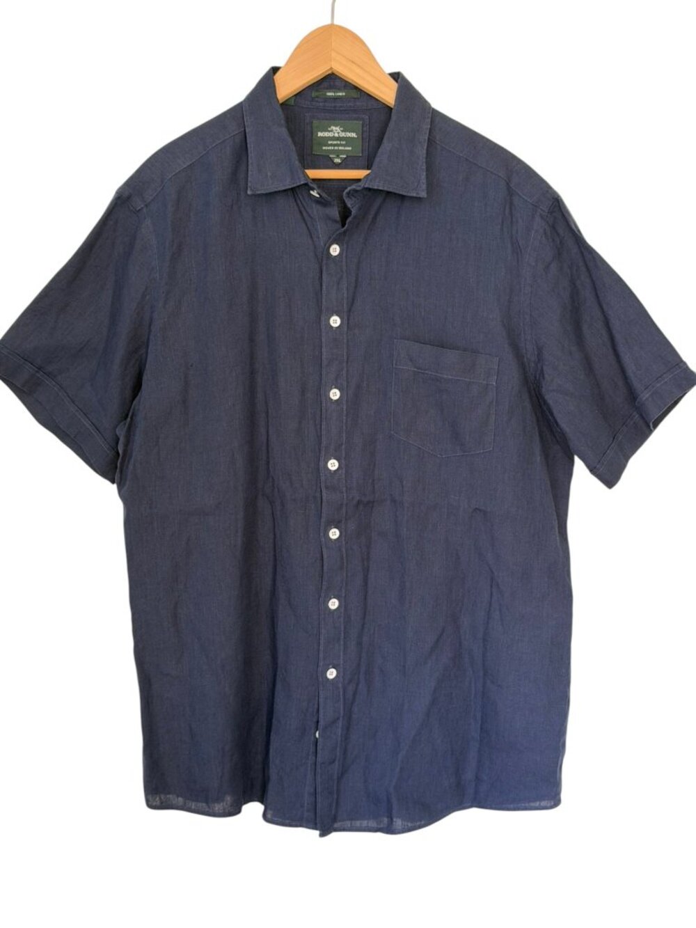 NWOT Rodd & Gunn Ellerslie 100% Irish Linen Sport Fit Short Sleeve Navy Blue 2XL